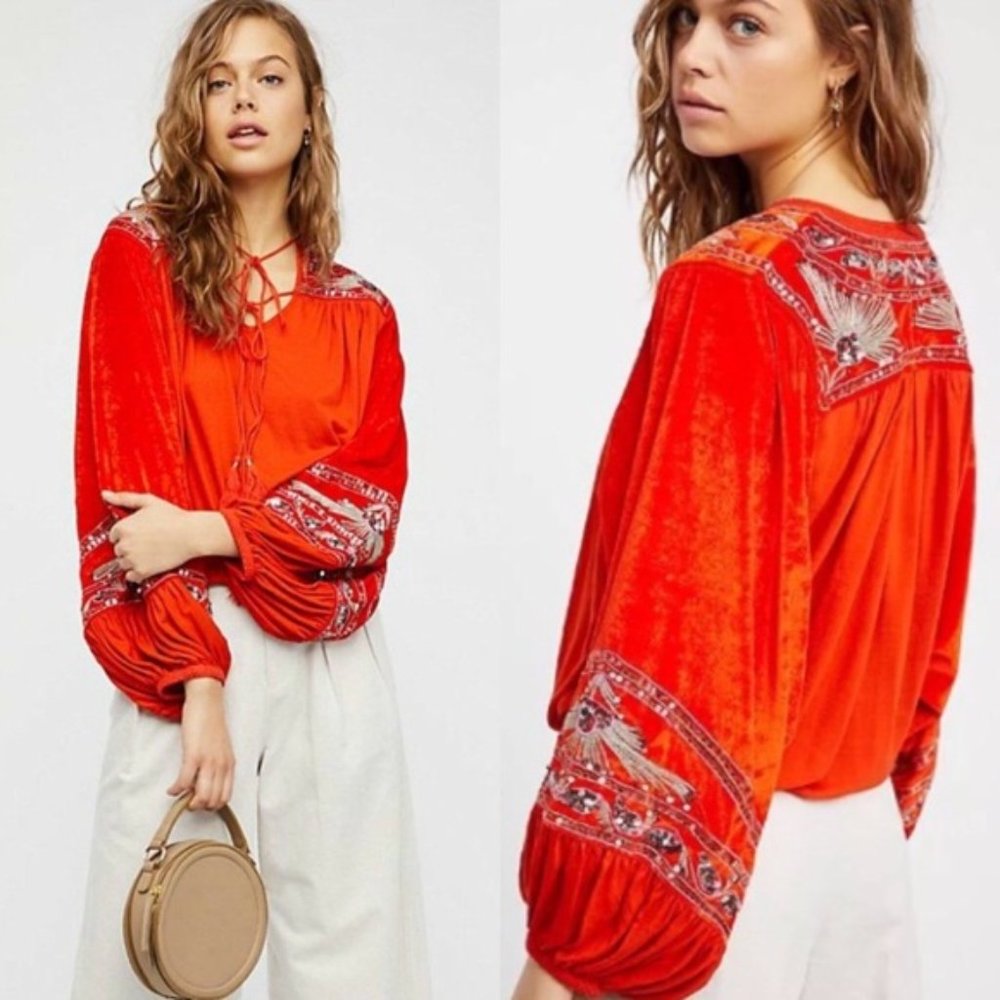 FREE PEOPLE Hearts Aflame Embellished Top NWOT - Picture 3 of 10